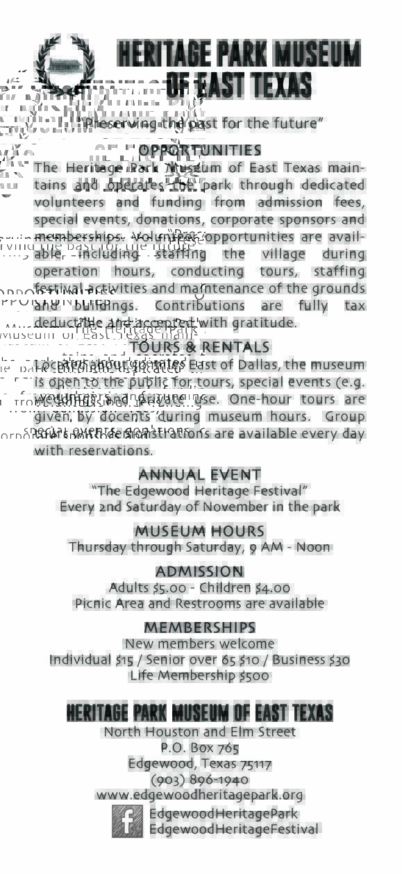 Heritage Park Brochure BackS